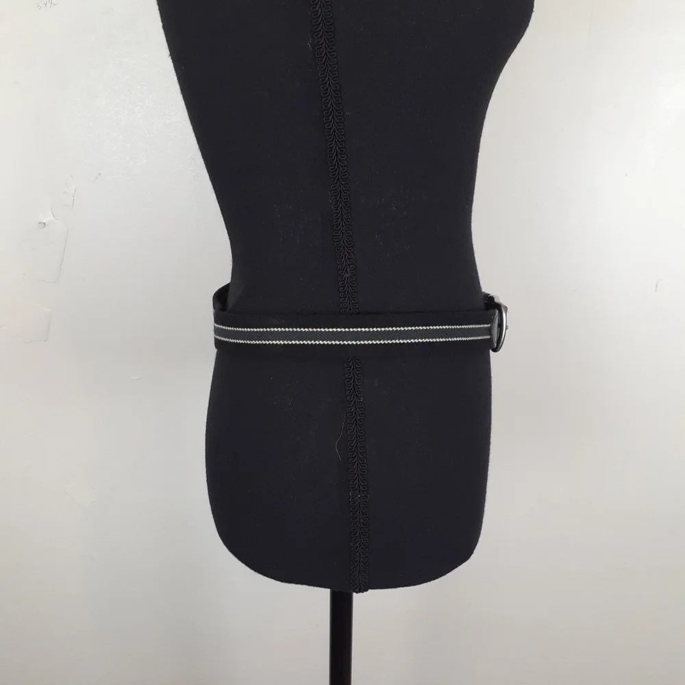 Black Gray White Striped Leather Fabric Belt